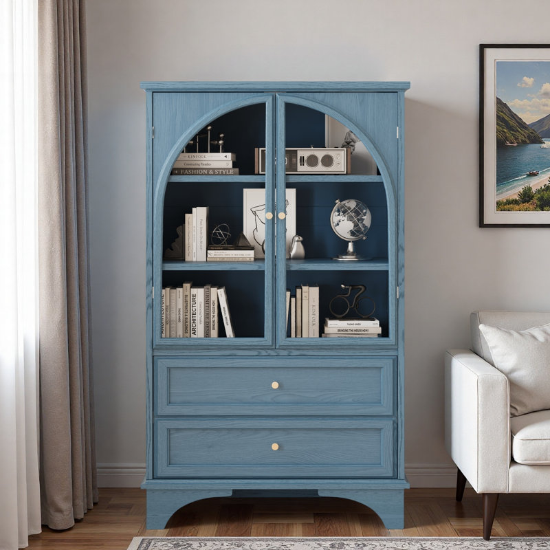 Armoire de rangement vitrée avec 2 tiroirs et tablettes réglables