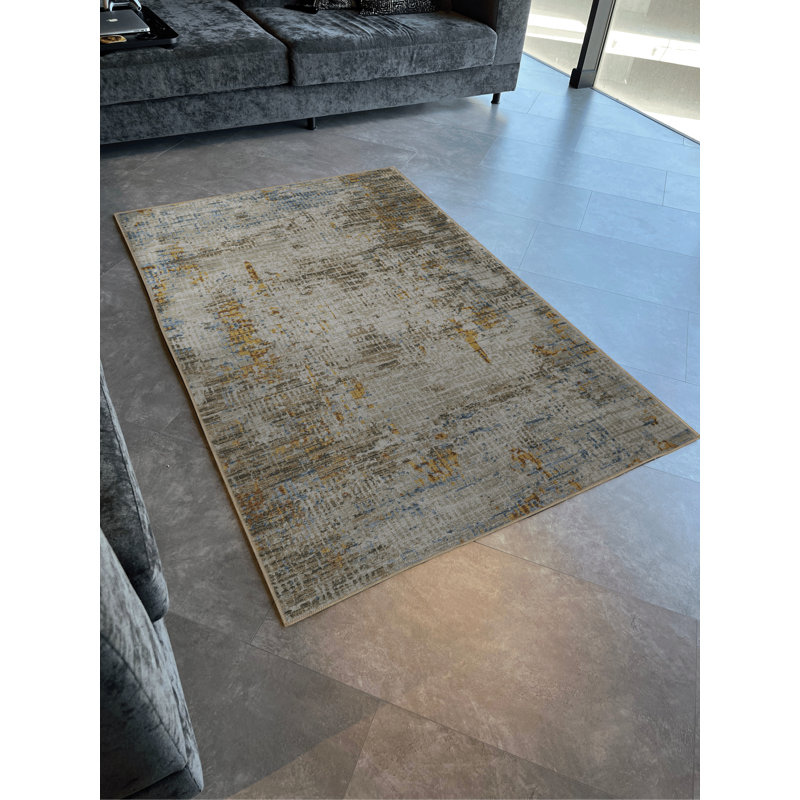 Tapis décoratif moderne à motif abstrait beige et gris, Rectangle 4 pi 11,06 po x 9 pi 10,11 po