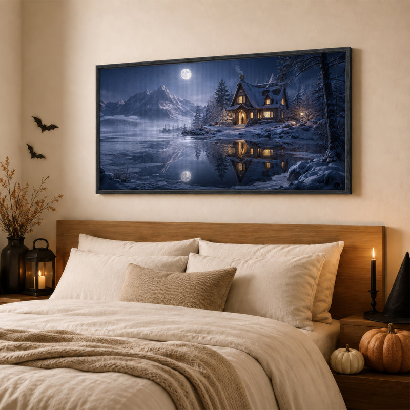 Toile enneigée au lac de lune, L 40 po x H 20 po