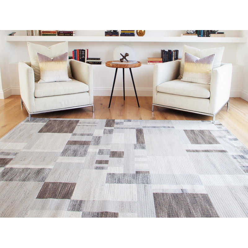 Foulds Abstract Charcoal/Ivory/Gray Area Rug, Rectangle 5'3" x 7'6"