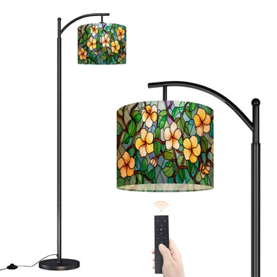 Arc Floor Lamp with Adjustable Lampshade Botanical Vine Art Standing Lamp 3 Colour Temperatures Dimmable Tall Pole Lamp with Foot Switch for Bedroom