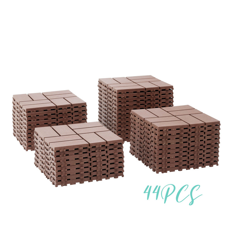 Carreau de terrasse emboîtable en plastique 12 po x l 12 po (ensemble de 44), Brun