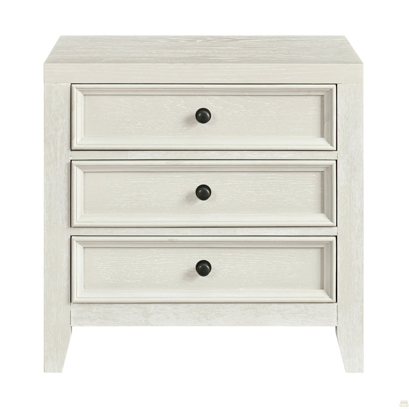 Table de chevet 3 tiroirs, Blanc