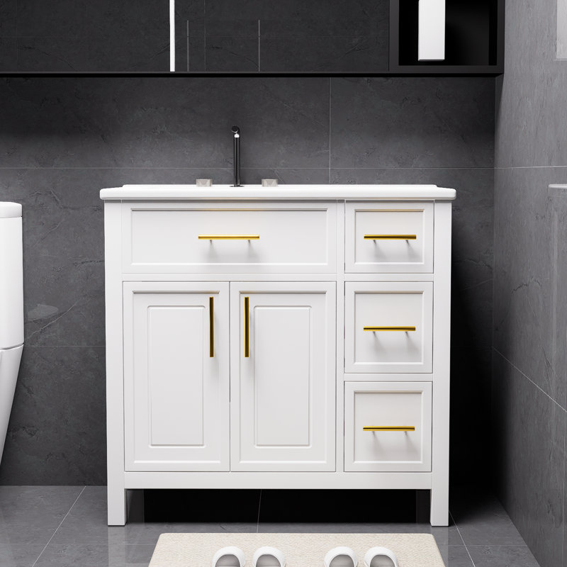 Meuble-lavabo blanc 36 "avec comptoir, meuble-lavabo avec deux portes et trois tiroirs