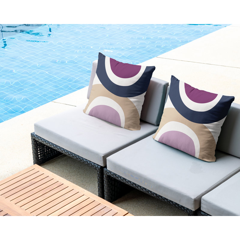 Jeté carré en polyester / mélange de polyester intérieur / extérieur, L 17 po x H 17 po, Mauve / bleu marine / beige