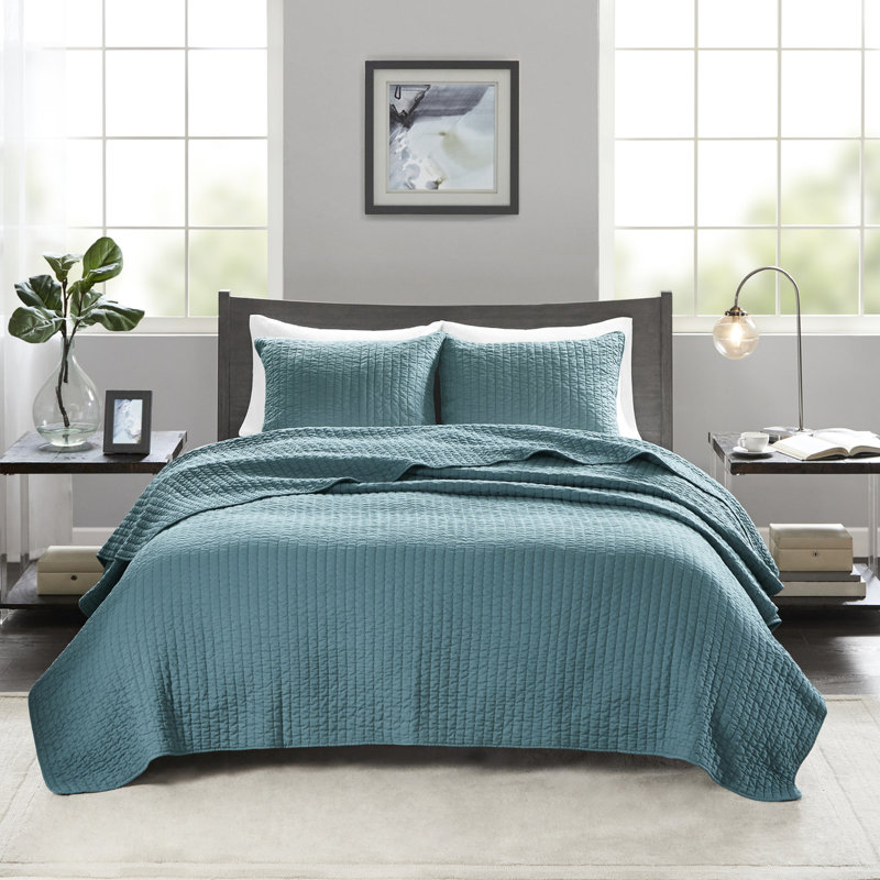 Courtepointe 2 pièces simple / simple TG sarcelle - réversible, microfibre, rembourrée de coton, pour un rembourrage de chambre à coucher, repos confortable