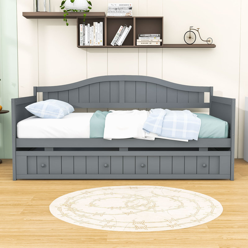 Twin Size Wooden Daybed with Trundle, Gray
