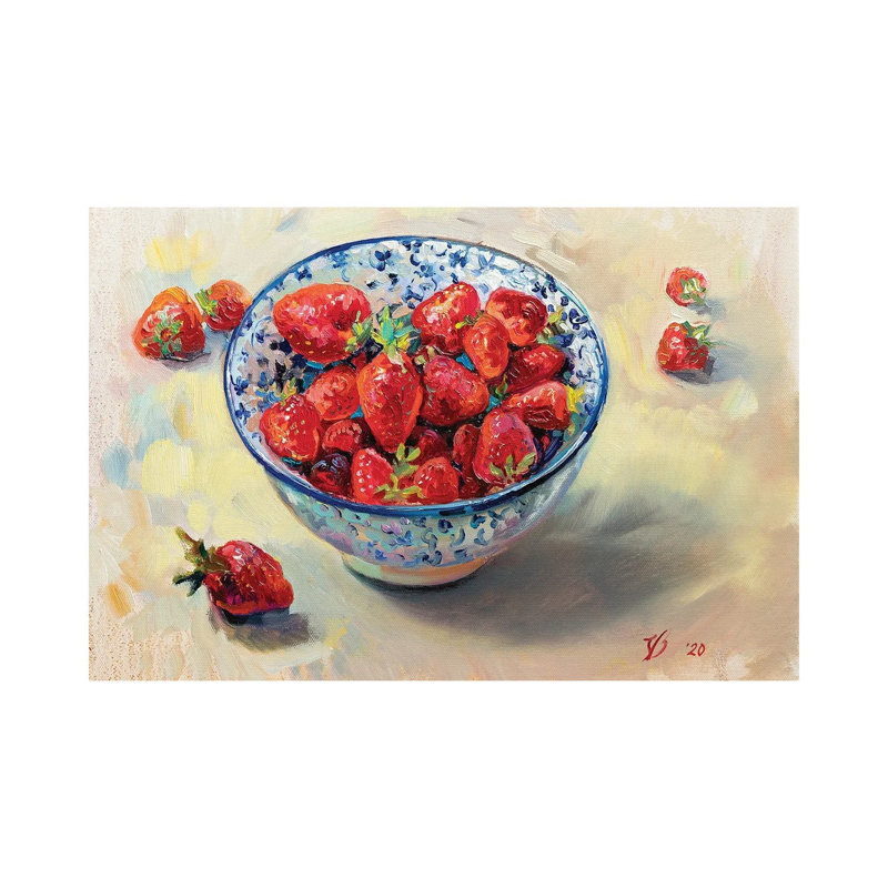 Strawberries in a Blue White Cup 1 Piece Wrapped Canvas Painting, 101.6 cm H x 66.04 cm W x 3.175 cm D