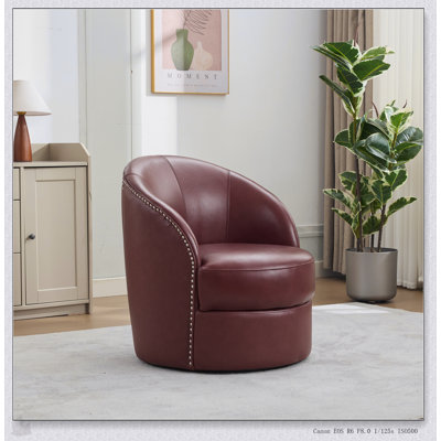 Fauteuil d'appoint pivotant en cuir à grain supérieur avec rotation à 360 °, design Mid-Century moderne pour le salon et le bureau
