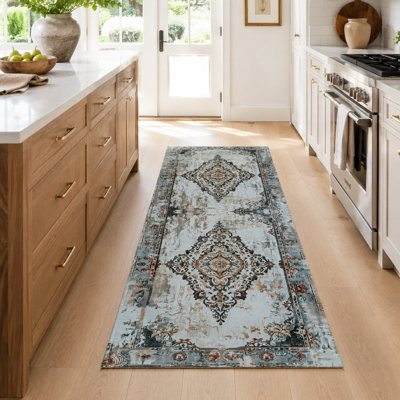 Oriental Floral Non-Slip Machine Washable Vintage Area Rug in Cray/Cream/Brown for Living Room, Bedroom, Hallway Runner Indoor Rugs