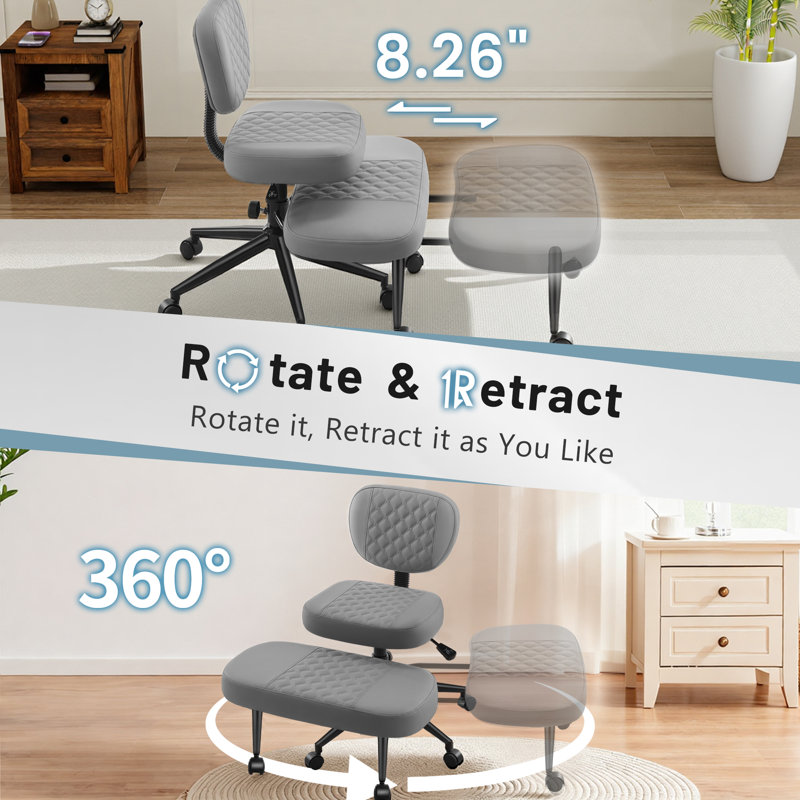 Ergonomic Office Chair for Cross-Legged Sitting with Adjustable Footrest & Wheels - Supportive PU Leather Desk Chair for ADHD Focus, Home Office, and Meditation, Gray