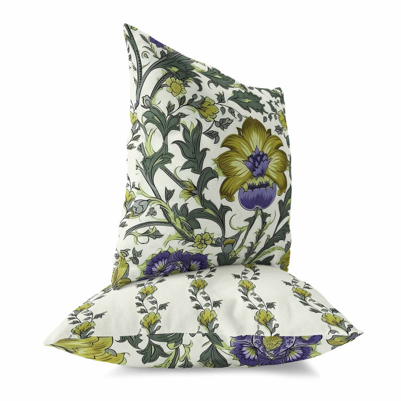 Coussin Mughal Era Garden Treasures Broadcloth, Vert / mauve, H 16 po x l 16 po