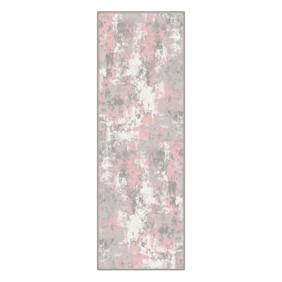 Abstract Machine Washable Blush Pink / Gray / Beige Indoor Area Rug With Non-Slip Backing