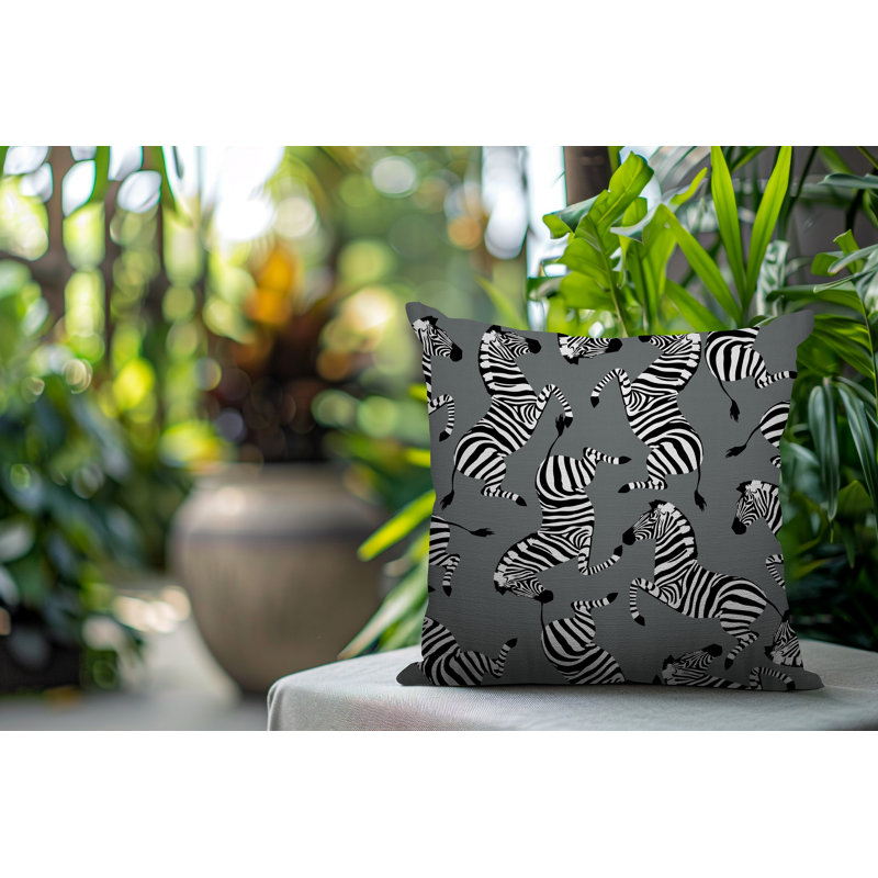Oreiller carré réversible intérieur / extérieur Kiji Zebra, Gris, Carré 19 po