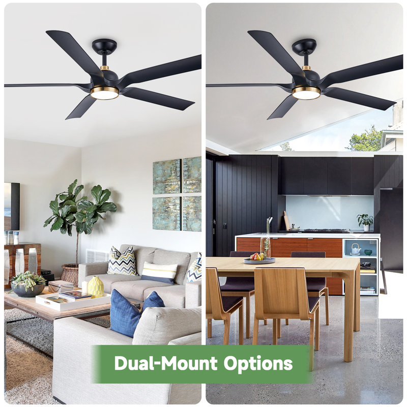 60'' 5 Blade Dc Motor Ceiling Fan With Led Light And Remote, Black
