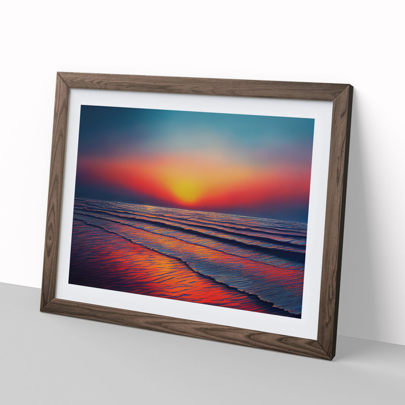 XH1022-10314X Wonderful Ocean Sunset - Single Picture Frame Print, 25cm H x 34cm W x 2cm D, Walnut Framed