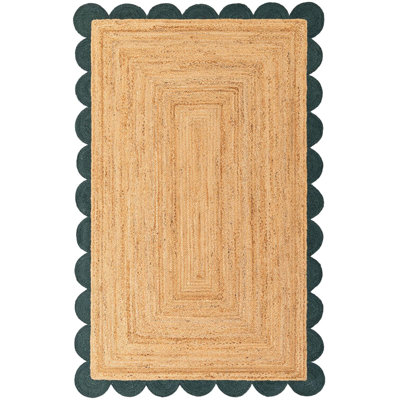 Tapis contemporain de couleur naturelle et verte