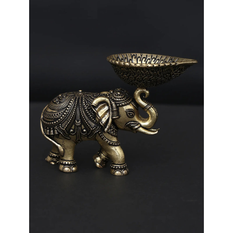 3 Inch Small Brass Elephant with Diya
