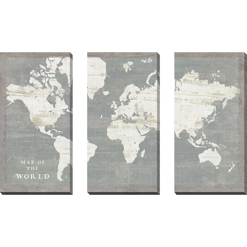 «Slate World Map» par Sue Schlabach, reproduction sur toile 3 pièces, H 24 po x l 36 po x P 1 po