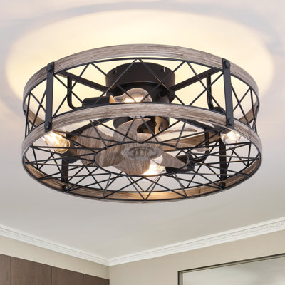 20 in Caged Flush Mount Ceiling Fan with Light, Remote and Bluetooth App Control