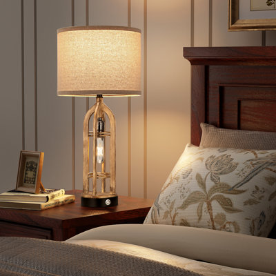 25'' Farmhouse Table Lamp Set with Rotary Socket and USB A&C Ports