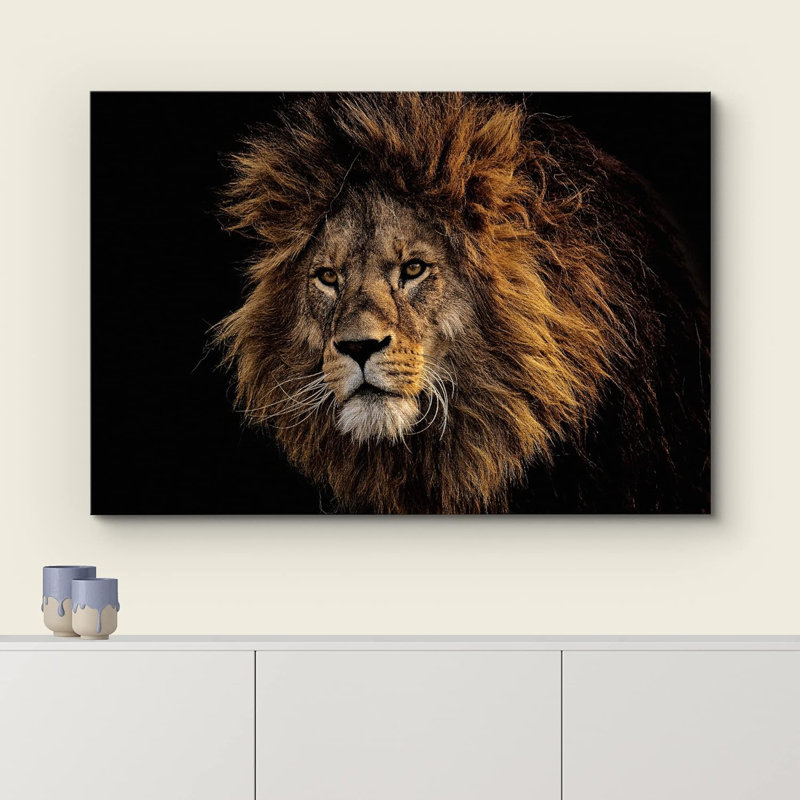 Animaux, safari africain, lion de la jungle sur toile, Toile tendue, H 32 po x l 48 po x P 1,5 po