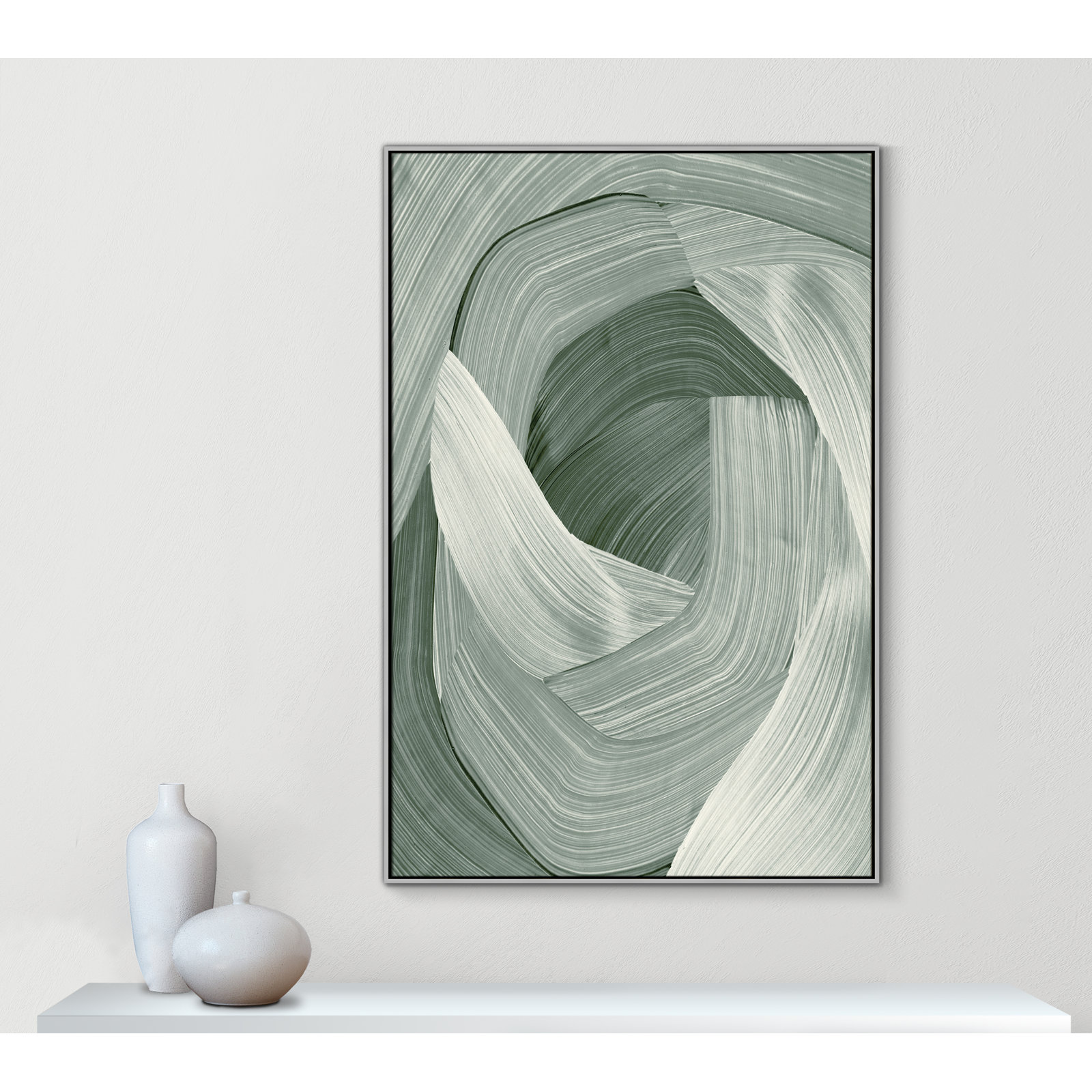 Enriched Emerald - Floater Frame Graphic Art Print on Canvas, Silver , 61.5" H x 41.5" W