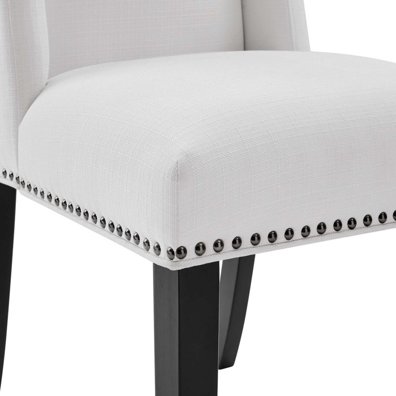 Elegant White Leather Upholstered Parsons Side Chair with Nailhead Trim