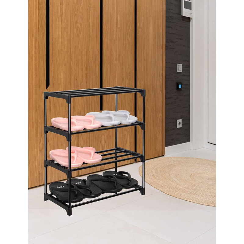 Upgrade 4-Tier Small Shoe Rack, Metal Stackable Kids Shoe Shelf Storage Shoe Stand Organizer For Closet Entryway Hallway,Zapateras Organizer For Shoes