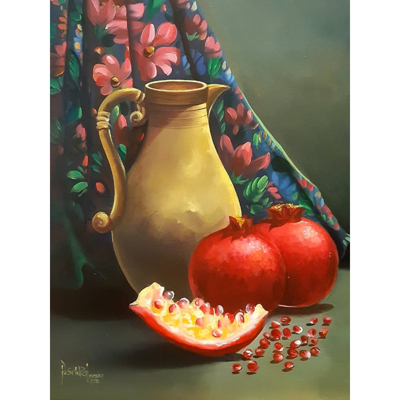 Nature morte avec grenades | Acrylique sur toile | Par Justin Raj N
