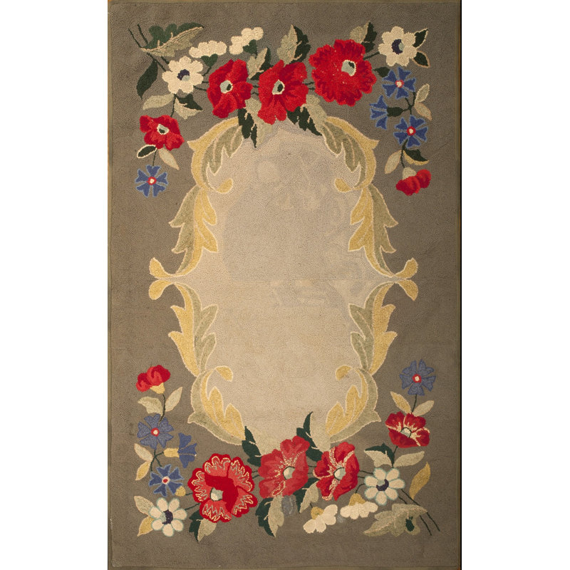 Gray and Cream Color Minimalist Solid Open Field Antique Small American Hooked Rug