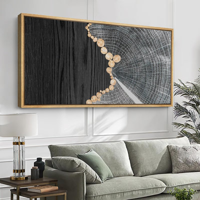 Grey Tree Rings and Wood Grain Effect Modern Pictures Oversized Framed Wall Art Canvas Print