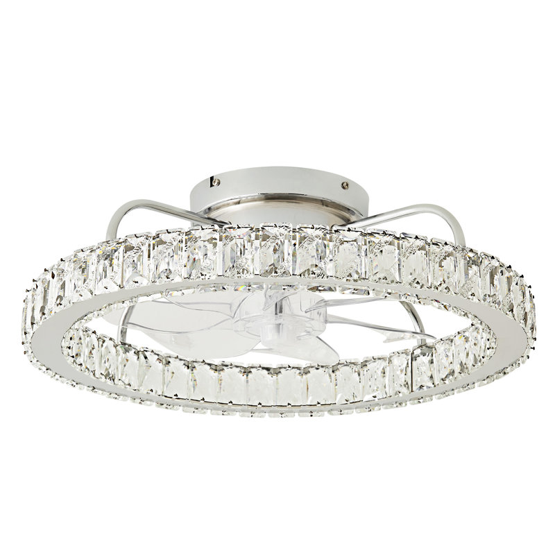 19.68" - Dimmable Led Crystal Ceiling Fan With Led Lights, Chrome