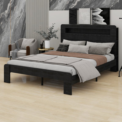 2 têtes de lit à DEL avec base de lit en bois et rangement USB