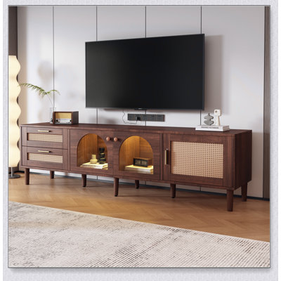 TV Stand with Solid Wood Legs, 80" TVs Stable support, multi-functional design