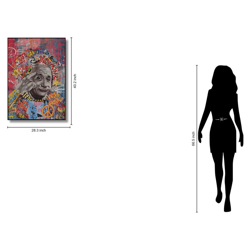 Art mural sur toile Einstein Urban Graffiti Pop - 28 po x 40 po - cadre noir