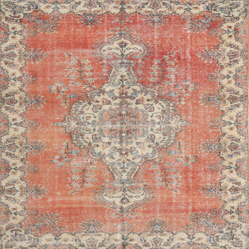 Tapis oriental en laine beige / rouge, Carré 6 pi