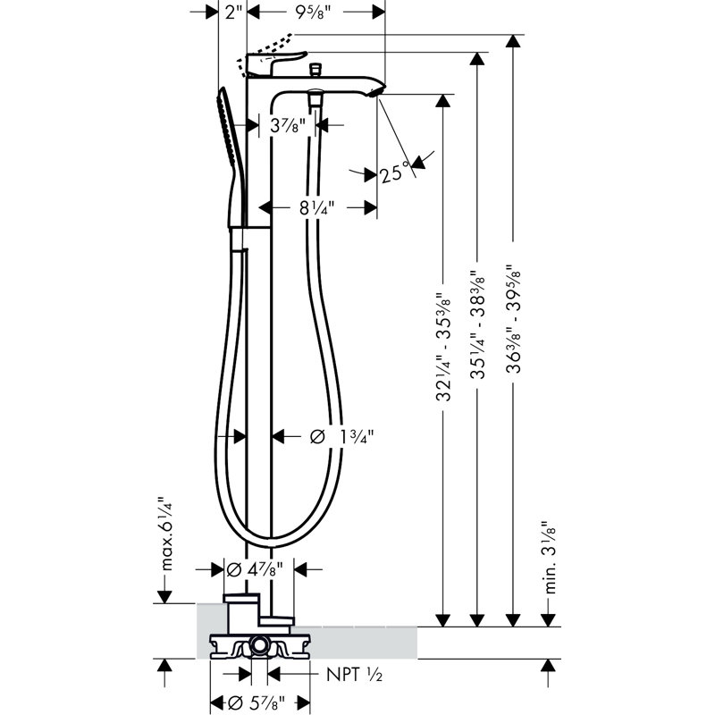 Metris Single Handle Floor Mounted Tub Filler Trim, Chrome