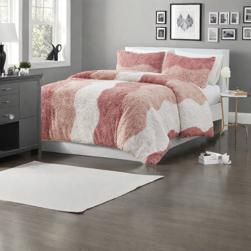 Ensembles de literie en fausse fourrure douce et confortable, simple / simple TG, rosé multicolore