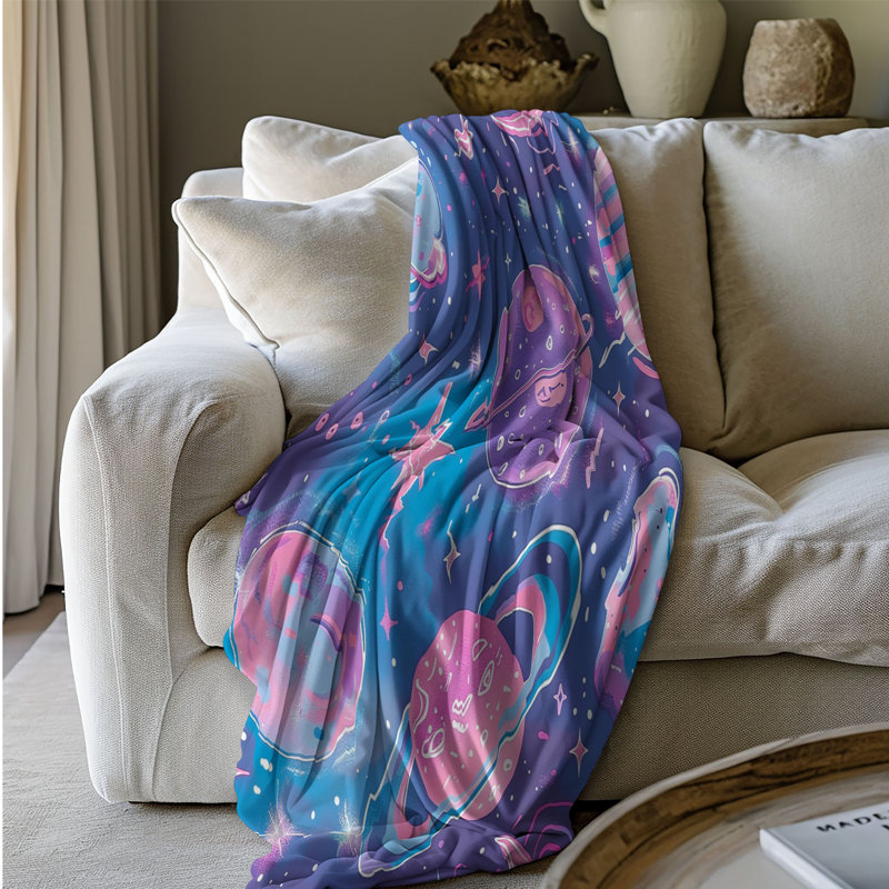 Motif de subtile planète - couverture en sherpa de qualité supérieure 1 pièce, Grand lit