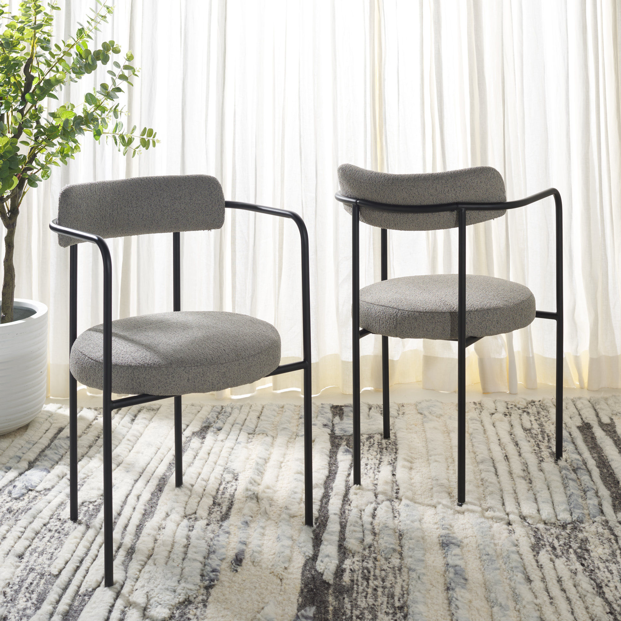 Liana Boucle Dining Arm Chair, Gray Boucle