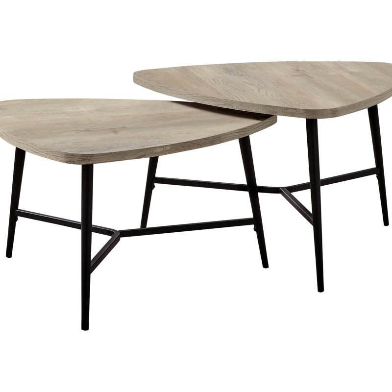 Table d'appoint 2 pièces, conception moderne avec stratifié taupe et structure en métal noir de style contemporain beige