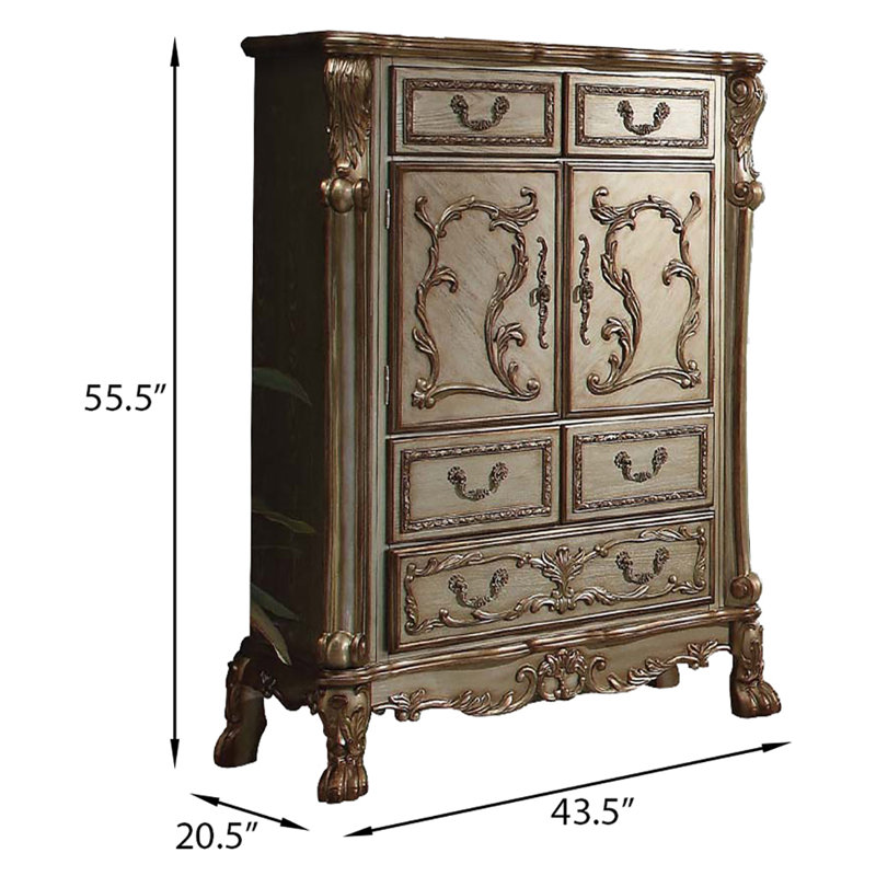 Gold Patina and Bone 5-Drawer Chest with Dovetail Drawers