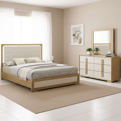 Ensemble de chambre à coucher 3 pièces Boone - Lit très grand avec commode et miroir