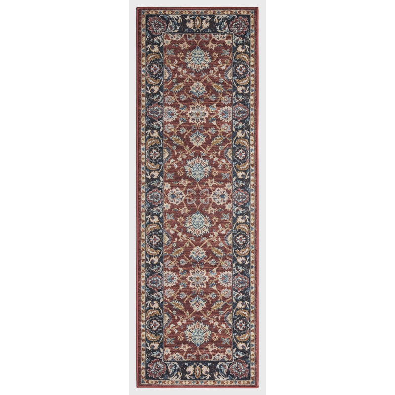 Tapis rouge lavable et antidérapant Lyanne, Tapis de couloir 2 pi 2 po x 7 pi