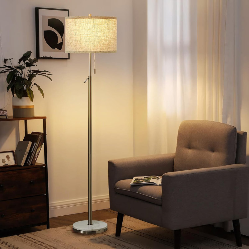 Adjustable Marble Floor Lamp With Pull Chain, Brushed Nickel Finish (Bulbs Not Included)