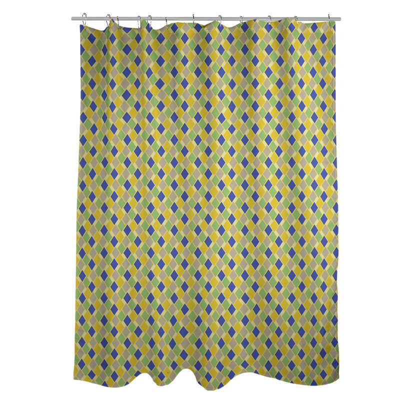 Rideau simple à motif de losanges Retro, Jaune / Bleu