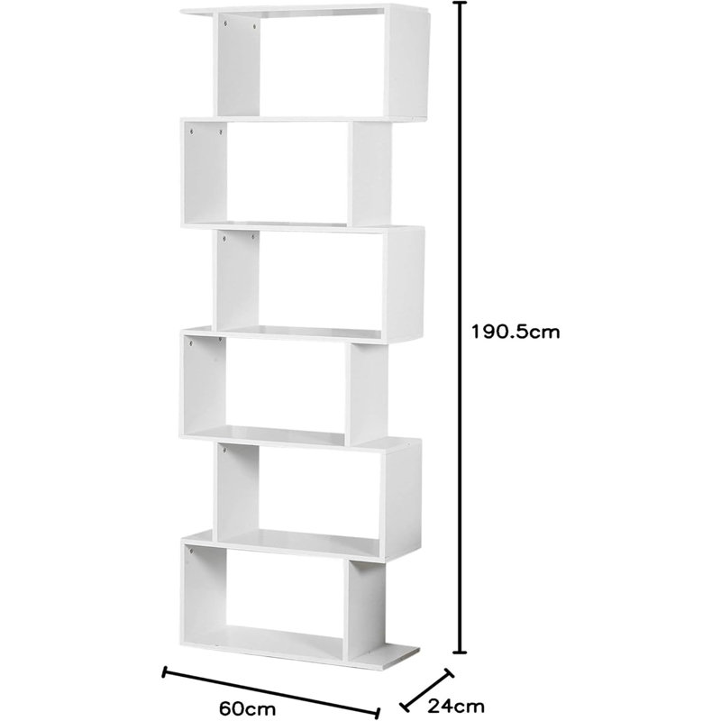 190.5cm H Geometric Bookcase, 190.5cm H x 60cm W x 24cm D, White