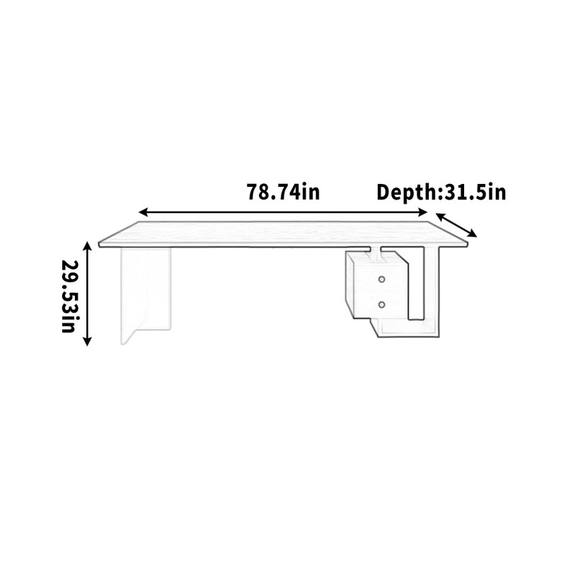 Bureau d'étude en bois massif avec tiroirs en noir, H 29,53 po x l 78,74 po x P 31,5 po