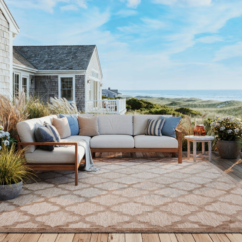 Adianey Red Barrel Studio Easy Care Trellis Brown/Beige Indoor/Outdoor Area Rug, Rectangle 7' x 10'